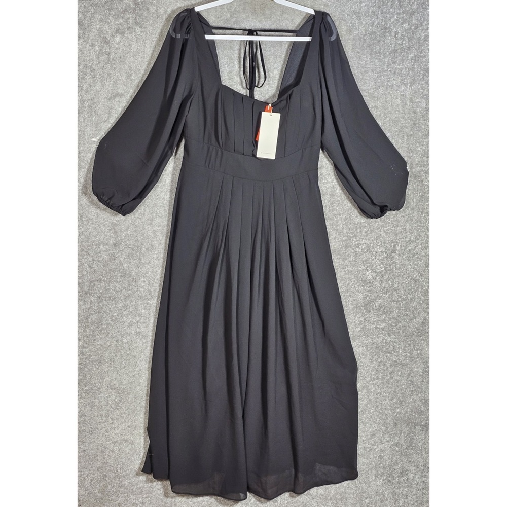 Ever Pretty Chiffon Lantern Sleeve Bridesmaid Maxi Dress Women Size 14 Black New